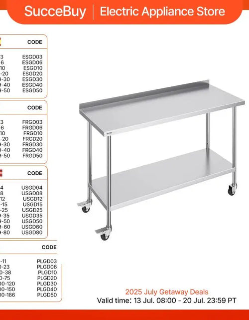 Load image into Gallery viewer, Stainless Steel Work Table Commercial Food Prep Worktable with Casters Heavy Duty Prep Worktable for Restaurant Home Hotel
