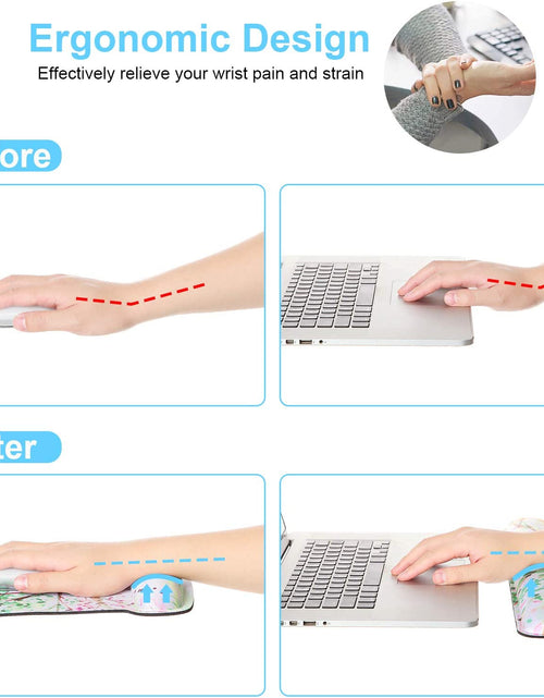 Load image into Gallery viewer, 3 in 1 Ergonomic Mouse Pad with Wrist Support and Keyboard Wrist Rest Pad Set with Coaster,  Wrist Pad with Non-Slip Rubber Base &amp; Raised Memory Foam, Easy Typing &amp; Pain Relief, Green Plants
