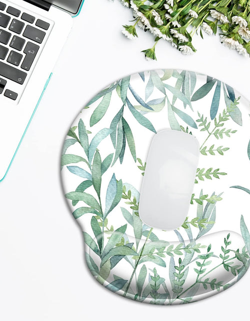 Load image into Gallery viewer, 3 in 1 Ergonomic Mouse Pad with Wrist Support and Keyboard Wrist Rest Pad Set with Coaster,  Wrist Pad with Non-Slip Rubber Base &amp; Raised Memory Foam, Easy Typing &amp; Pain Relief, Green Plants
